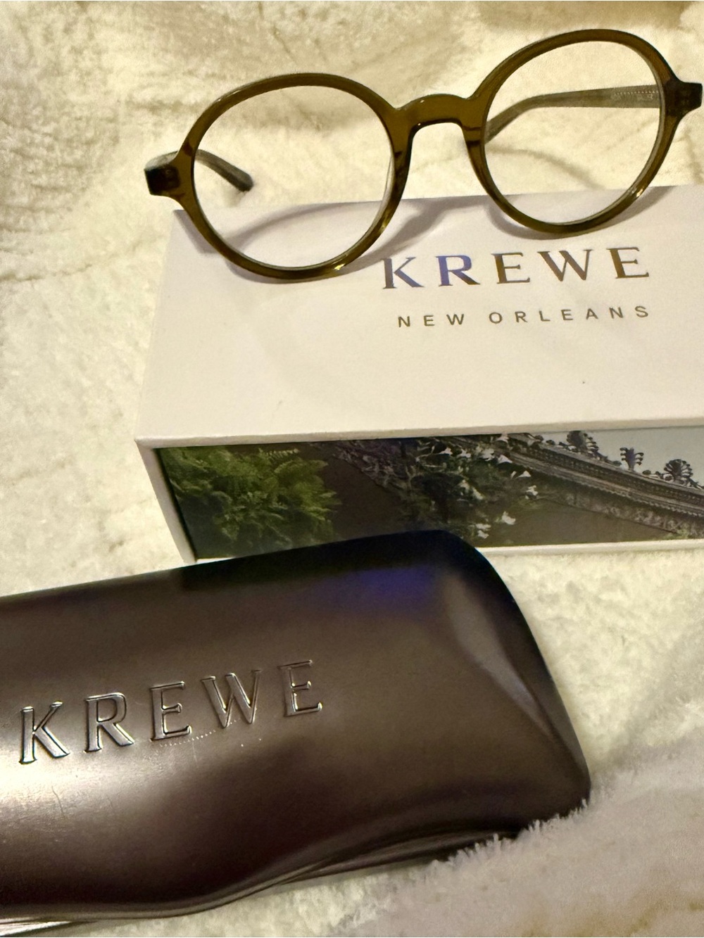 KREWE Gallier Round Optical Frames in Olive Brown
